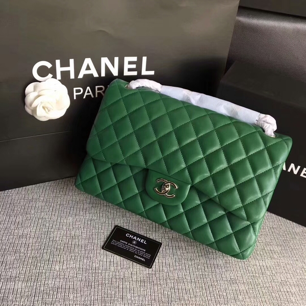 Chanel Flap Shoulder Bags Green Original Lambskin Leather CF1113 Silver