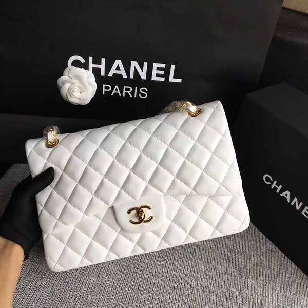 Chanel Flap Shoulder Bags White Original Lambskin Leather CF1113 Glod