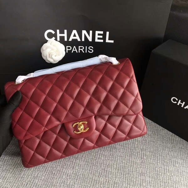 Chanel Flap Shoulder Bags Dark Red Original Lambskin Leather CF1113 Glod