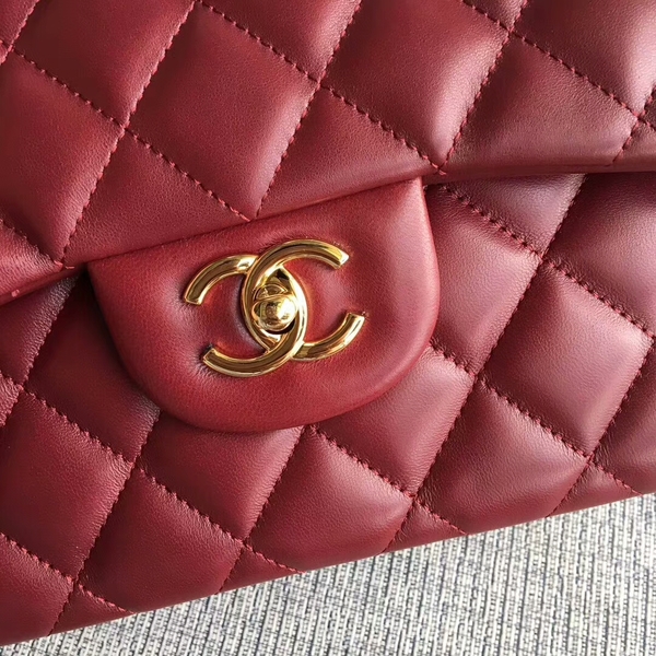 Chanel Flap Shoulder Bags Dark Red Original Lambskin Leather CF1113 Glod