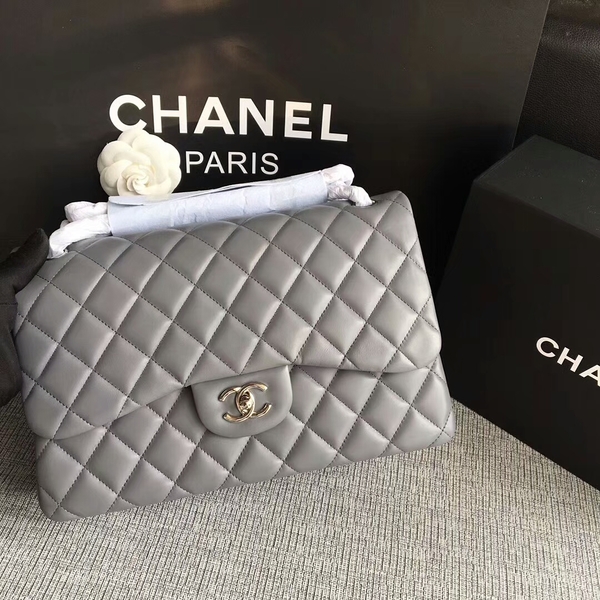 Chanel Flap Shoulder Bags Grey Original Lambskin Leather CF1113 Silver