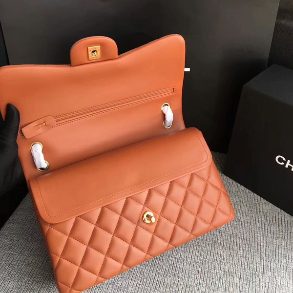 Chanel Flap Shoulder Bags Orange Original Lambskin Leather CF1113 Glod