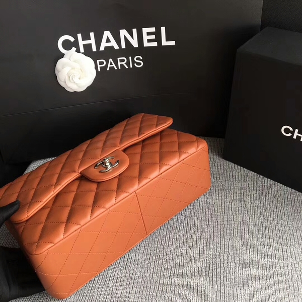 Chanel Flap Shoulder Bags Orange Original Lambskin Leather CF1113 Silver