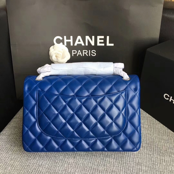 Chanel Flap Shoulder Bags Blue Original Lambskin Leather CF1113 Silver