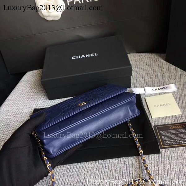 Chanel WOC Blue Camellia Leather mini Flap Bag A33814 Gold