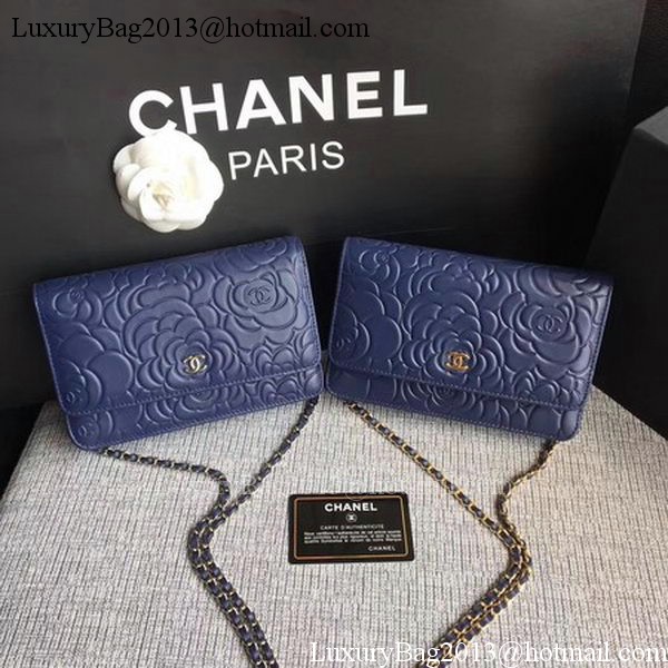 Chanel WOC Blue Camellia Leather mini Flap Bag A33814 Silver