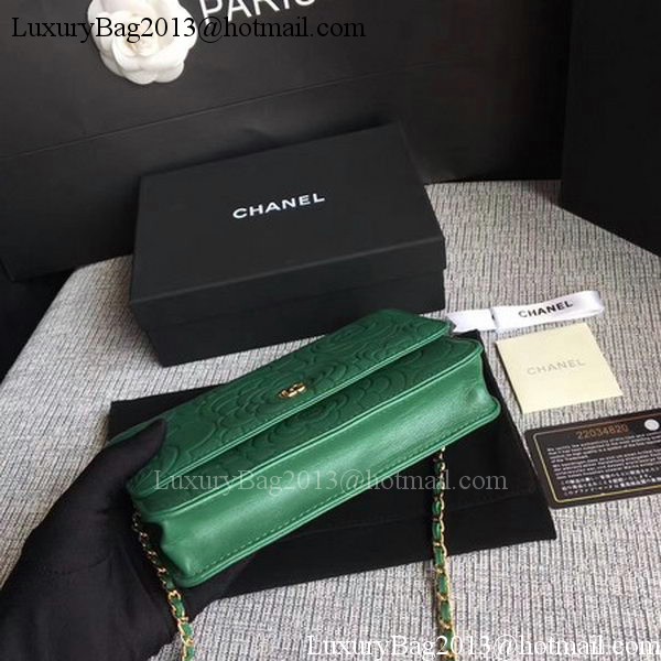 Chanel WOC Green Camellia Leather mini Flap Bag A33814 Gold