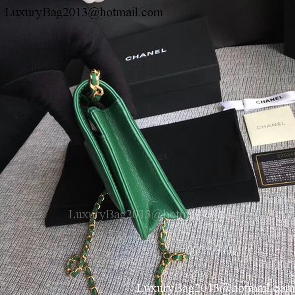 Chanel WOC Green Camellia Leather mini Flap Bag A33814 Gold