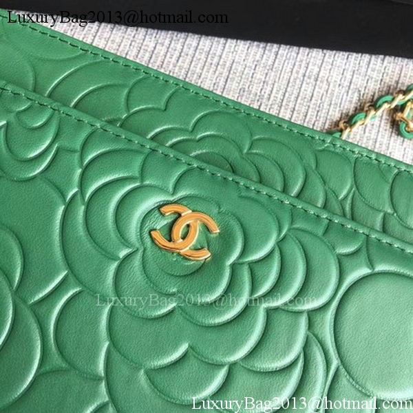 Chanel WOC Green Camellia Leather mini Flap Bag A33814 Gold