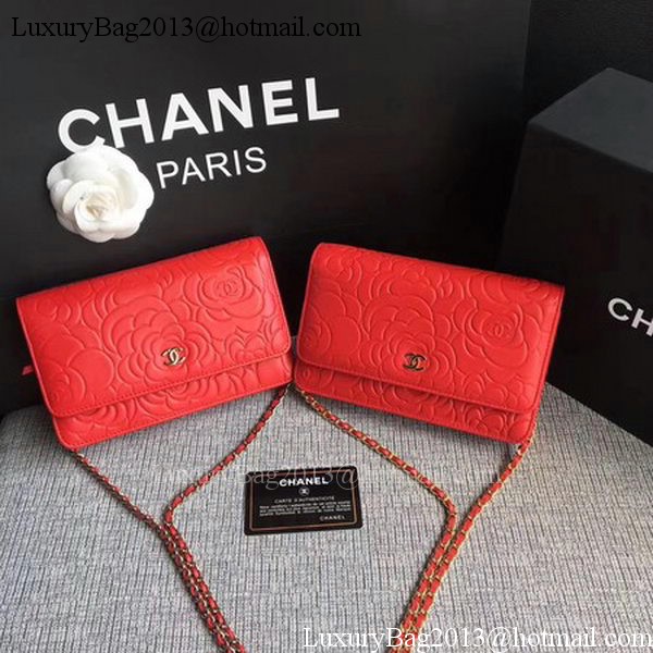 Chanel WOC Red Camellia Leather mini Flap Bag A33814 Gold