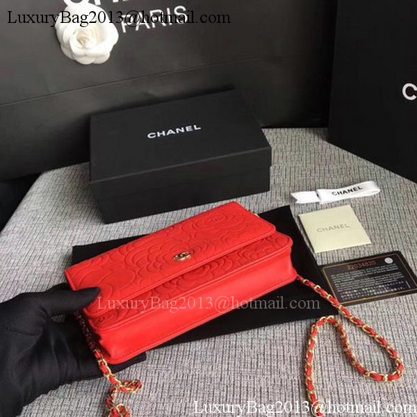 Chanel WOC Red Camellia Leather mini Flap Bag A33814 Gold