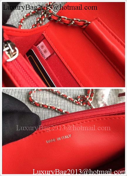 Chanel WOC Red Camellia Leather mini Flap Bag A33814 Silver