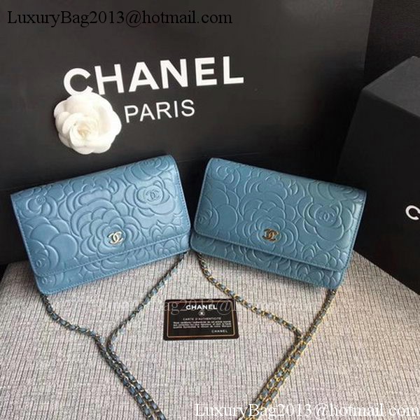 Chanel WOC Skyblue Camellia Leather mini Flap Bag A33814 Gold