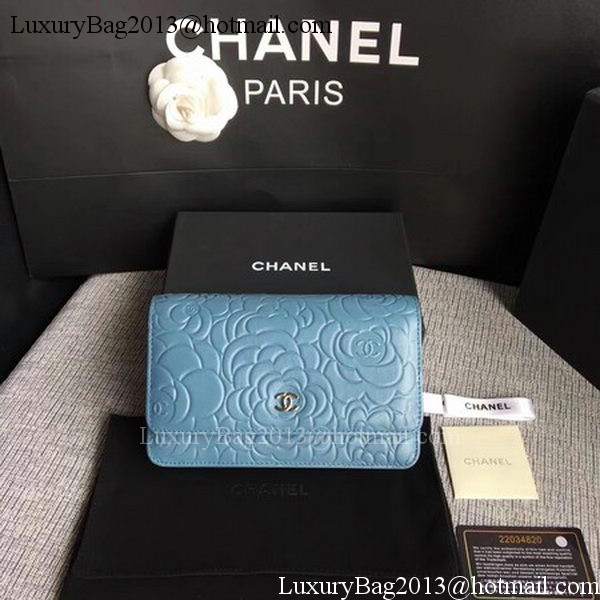 Chanel WOC Skyblue Camellia Leather mini Flap Bag A33814 Gold