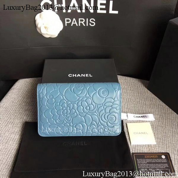 Chanel WOC Skyblue Camellia Leather mini Flap Bag A33814 Gold