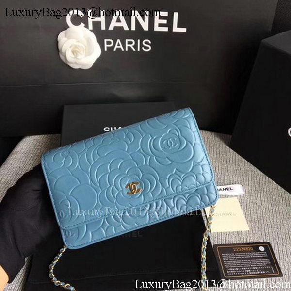 Chanel WOC Skyblue Camellia Leather mini Flap Bag A33814 Gold