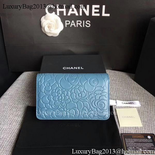 Chanel WOC Skyblue Camellia Leather mini Flap Bag A33814 Gold