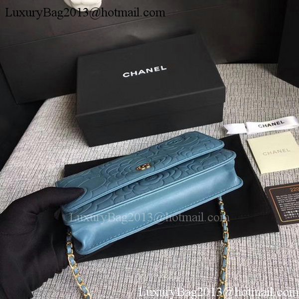 Chanel WOC Skyblue Camellia Leather mini Flap Bag A33814 Gold