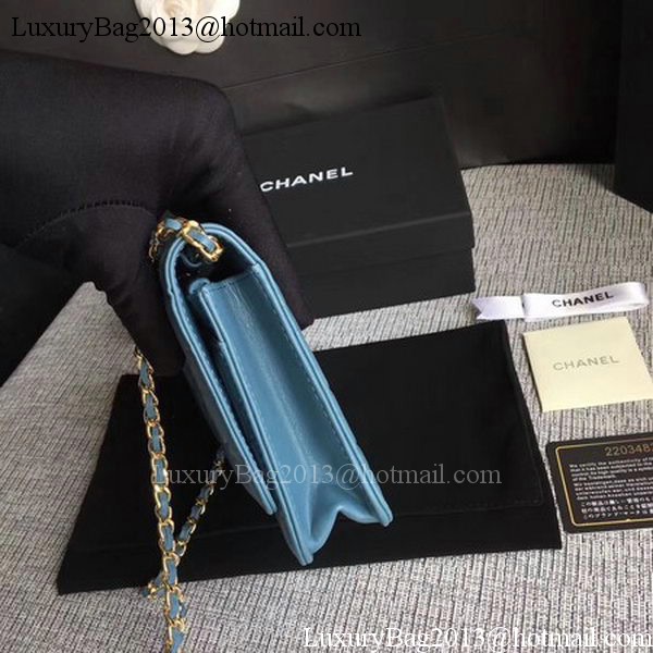 Chanel WOC Skyblue Camellia Leather mini Flap Bag A33814 Gold