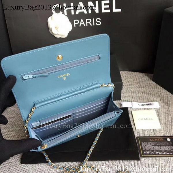 Chanel WOC Skyblue Camellia Leather mini Flap Bag A33814 Gold