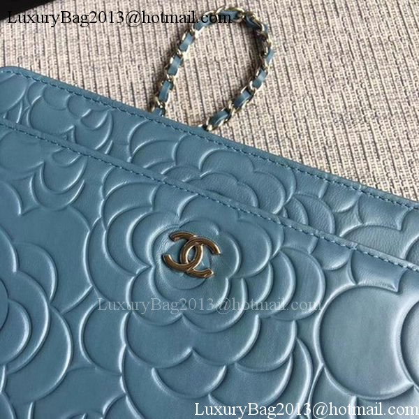 Chanel WOC Skyblue Camellia Leather mini Flap Bag A33814 Silver