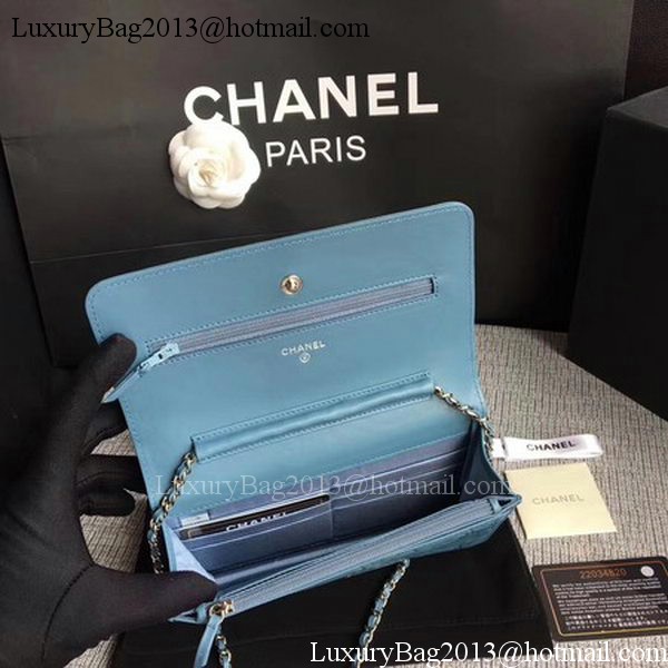 Chanel WOC Skyblue Camellia Leather mini Flap Bag A33814 Silver