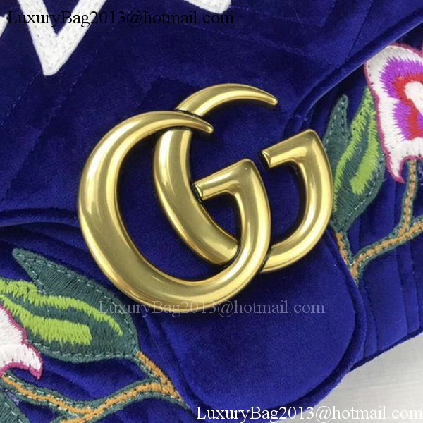 Gucci GG Marmont Embroidered Velvet Bag 443496 Blue