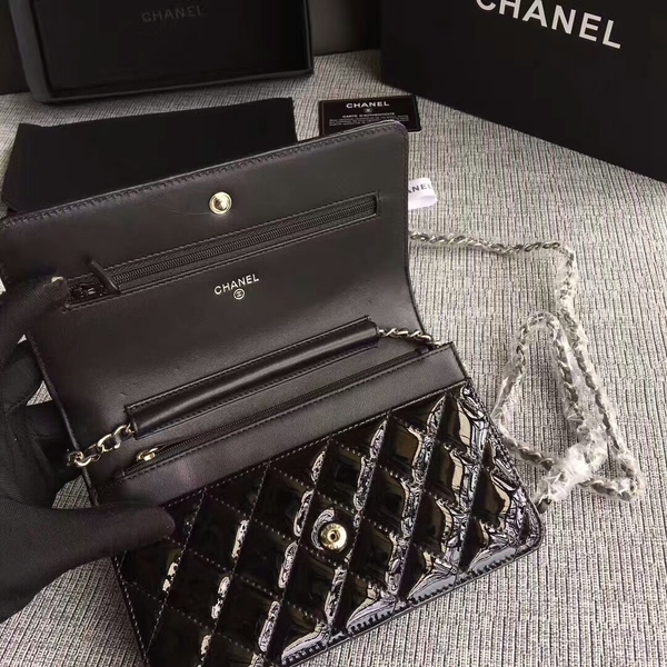 Chanel WOC Flap Bag Patent Leather A33814C Black