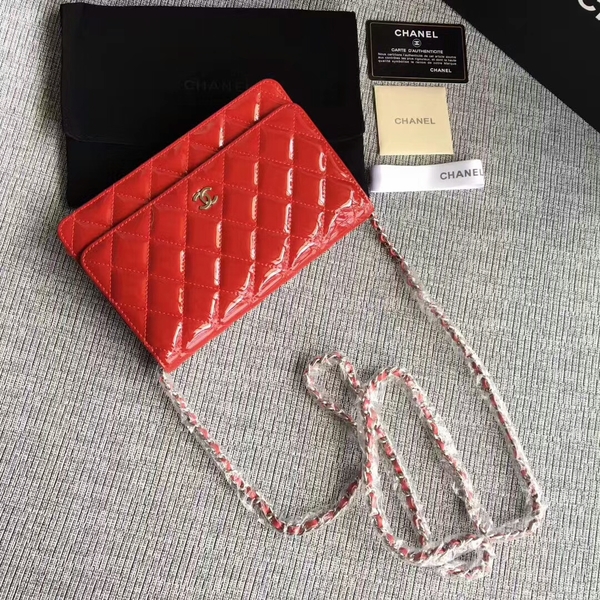 Chanel WOC Flap Bag Patent Leather A33814C Red