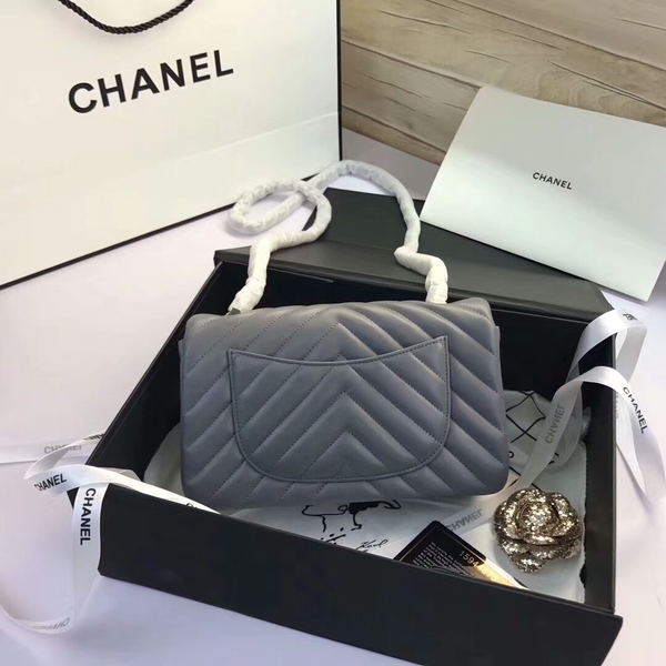 Chanel Classic Flap Bags Grey Original Sheepskin Leather 1116 Gold