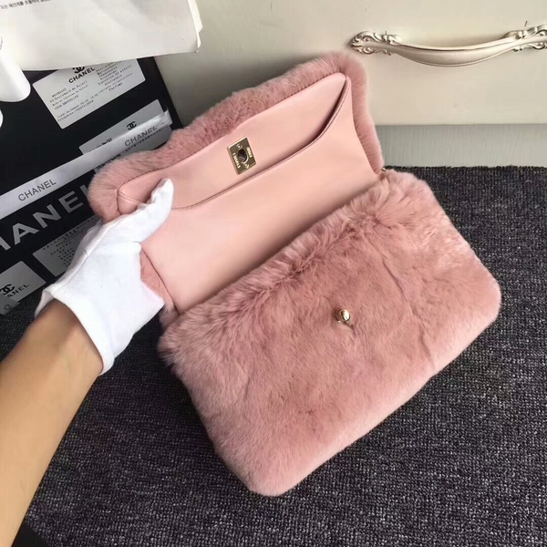 Chanel 2017 Fall Winter Cony Hair Shoulder Bag Pink