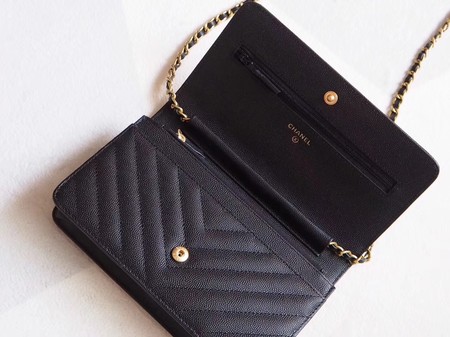 Chanel V mini Flap Bag Black Chevron Cannage Pattern A33814V Gold