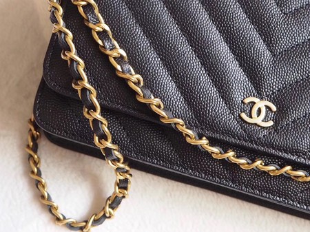 Chanel V mini Flap Bag Black Chevron Cannage Pattern A33814V Gold