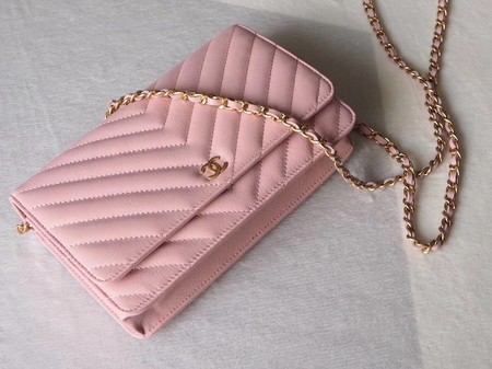 Chanel V mini Flap Bag Chevron Sheepskin Leather A33814V Pink