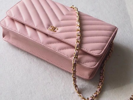 Chanel V mini Flap Bag Chevron Sheepskin Leather A33814V Pink