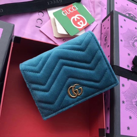 Gucci GG Marmont Matelasse Suede Leather Wallet 474802 Blue