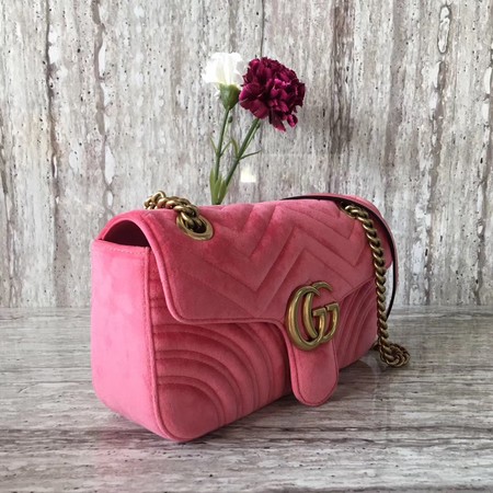 Gucci GG Marmont Chevron Velvet Shoulder Bag 443497 Pink