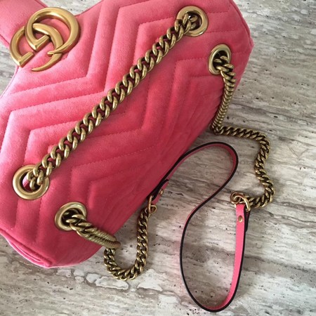 Gucci GG Marmont Chevron Velvet Shoulder Bag 443497 Pink