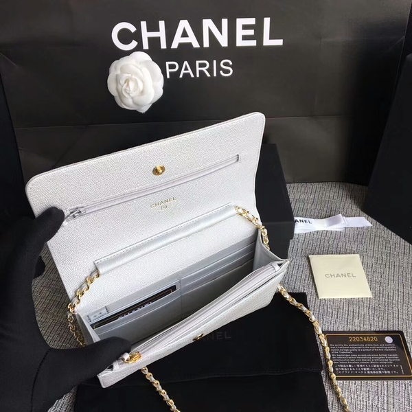 Chanel WOC Flap Shoulder Bag White Calfskin A33814 Gold