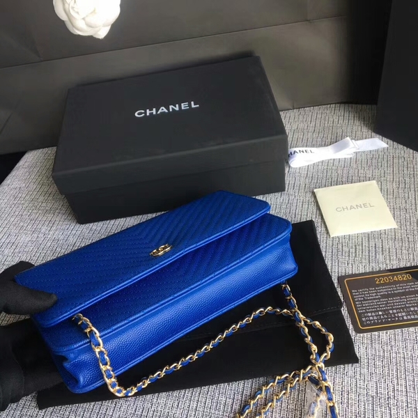 Chanel WOC Flap Shoulder Bag Blue Calfskin Leather A33814 Gold