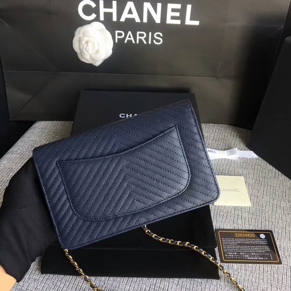 Chanel WOC Flap Shoulder Bag Dark Blue Calfskin Leather A33814 Gold