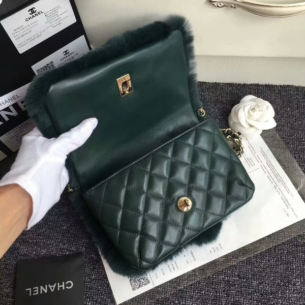 Chanel Original Leather Cony Hair Shoulder Bag CH5530 Green