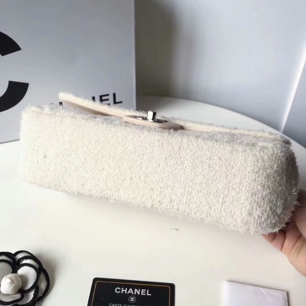 Chanel Original Suede Leather Flap Shoulder Bag A8128 White