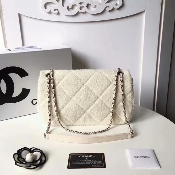 Chanel Original Suede Leather Flap Shoulder Bag A8128 White