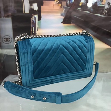 Boy Chanel Flap Shoulder Bag Chevron Velvet Leather A67068A Blue