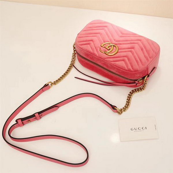 Gucci GG Marmont Matelasse Velvet Shoulder Bag 447632 Pink