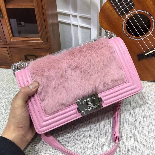 Chanel Le Boy Flap Shoulder Bag Coney Skin 8711A Pink