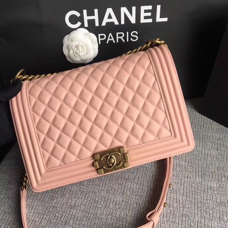 Boy Chanel Flap Bags Original Sheepskin Leather A67088 Pink