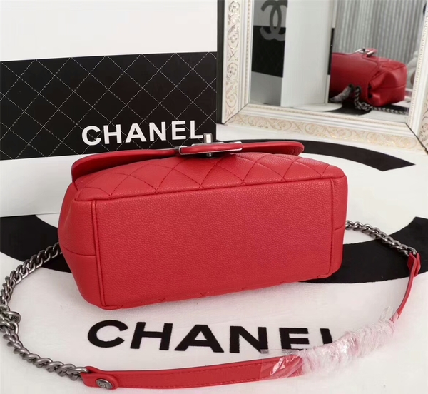 Chanel Calfskin Leather Flap Shoulder Bag 81733 Red