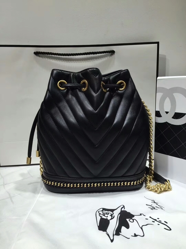 2017 Chanel Original Sheepskin Leather Bucket Bag 28172 Black